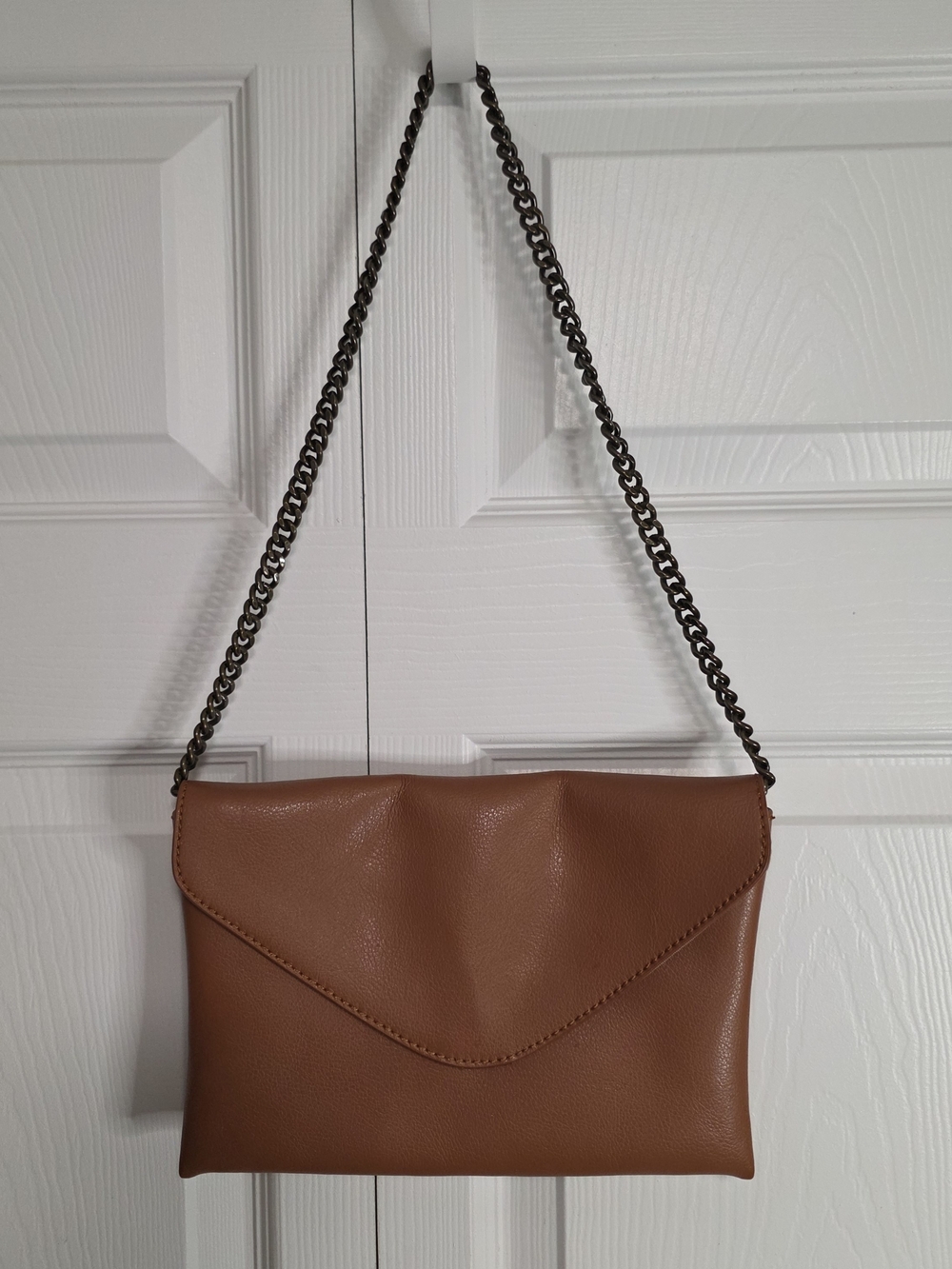J. Crew Brown Cognac Envelope Crossbody with Chain Strap